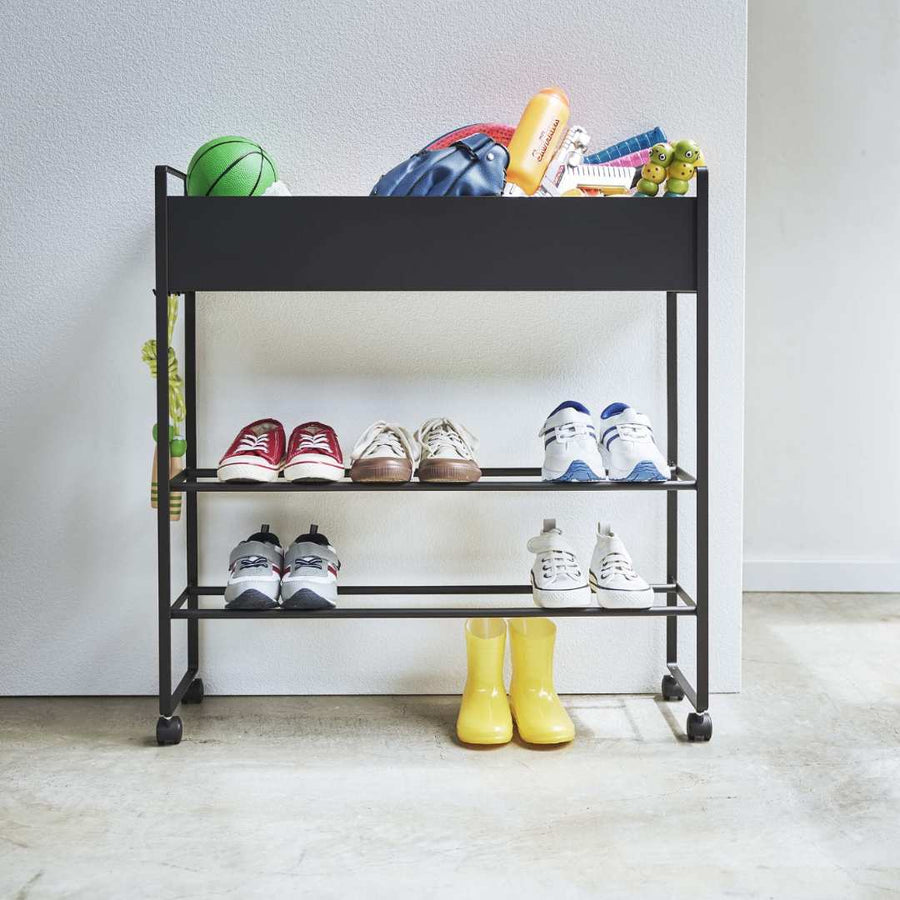 tower entrance storage rack with casters