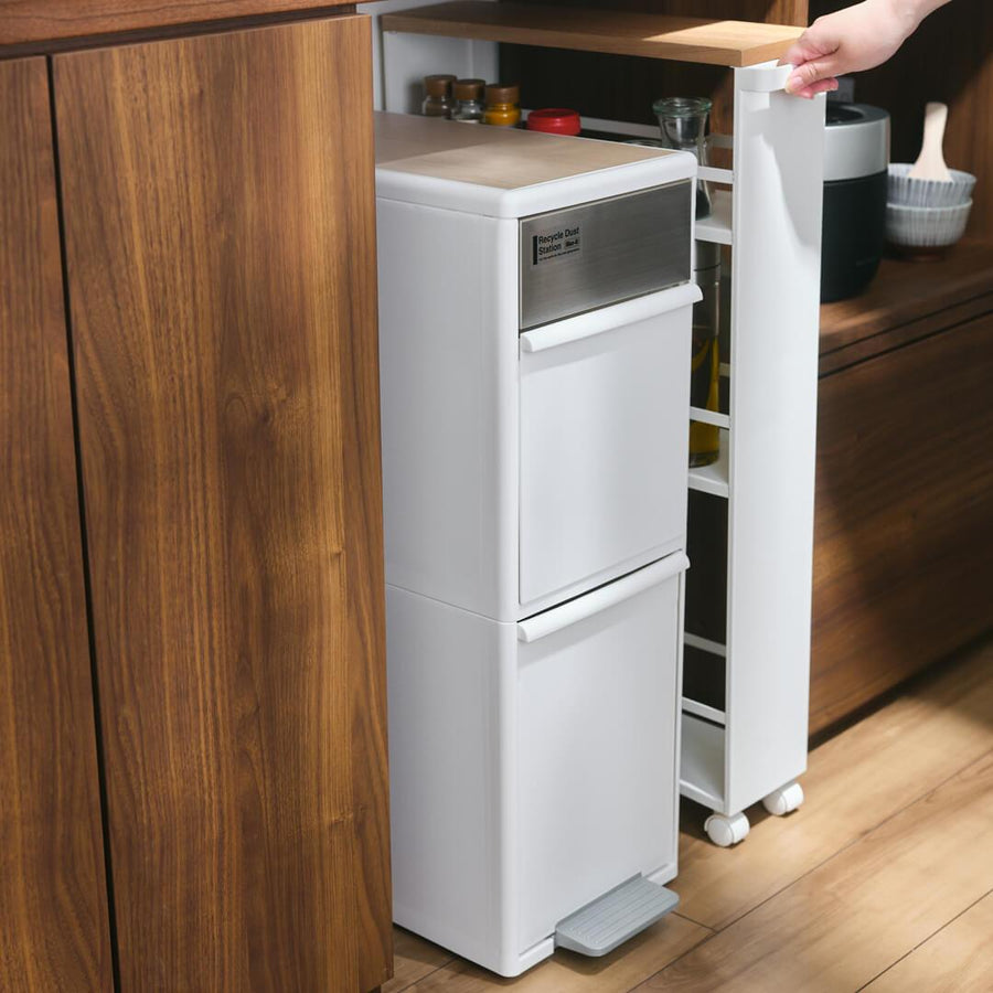 Wide Swing Sorting Station with Wood Top, 2 Tiers, 35L, White