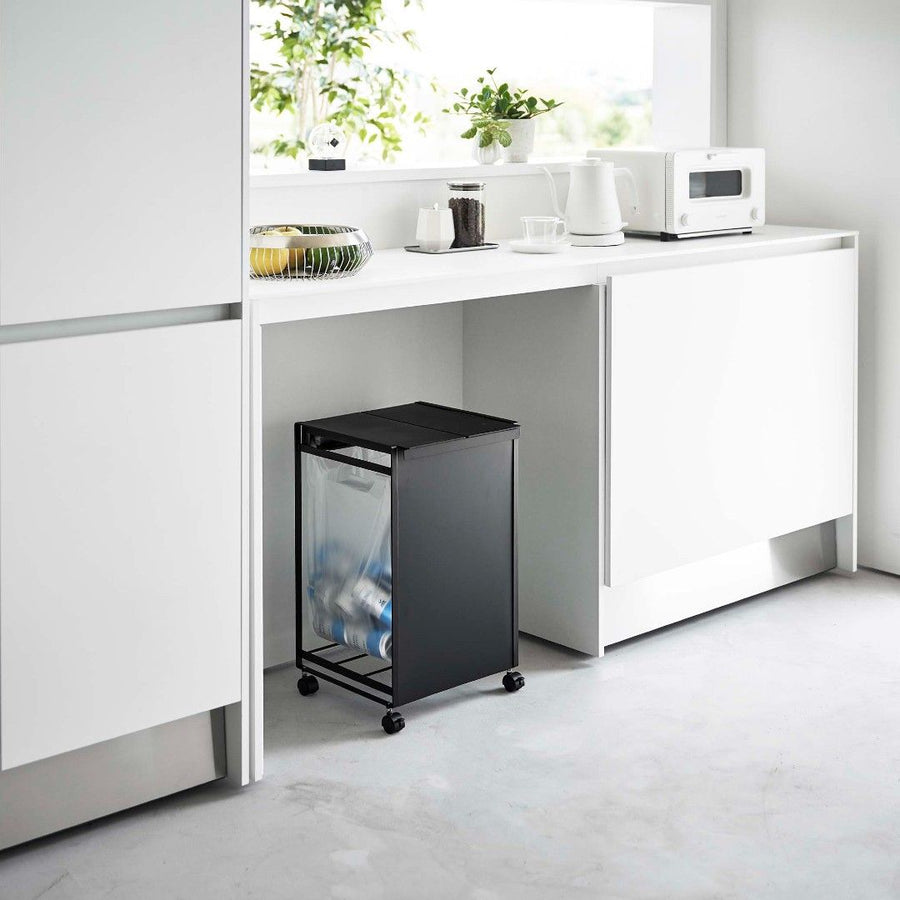 Tower lidded blindfolded trash cart with 2 compartments