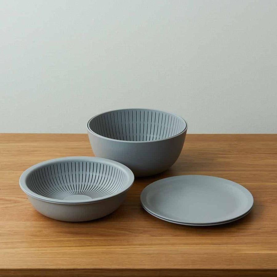 White Colander, Shallow Bowl, and Plate Set (Can also be used for washing rice)