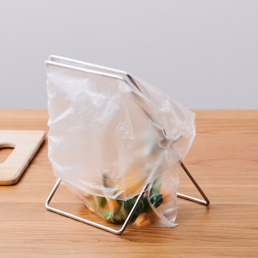 Openable plastic bag stand