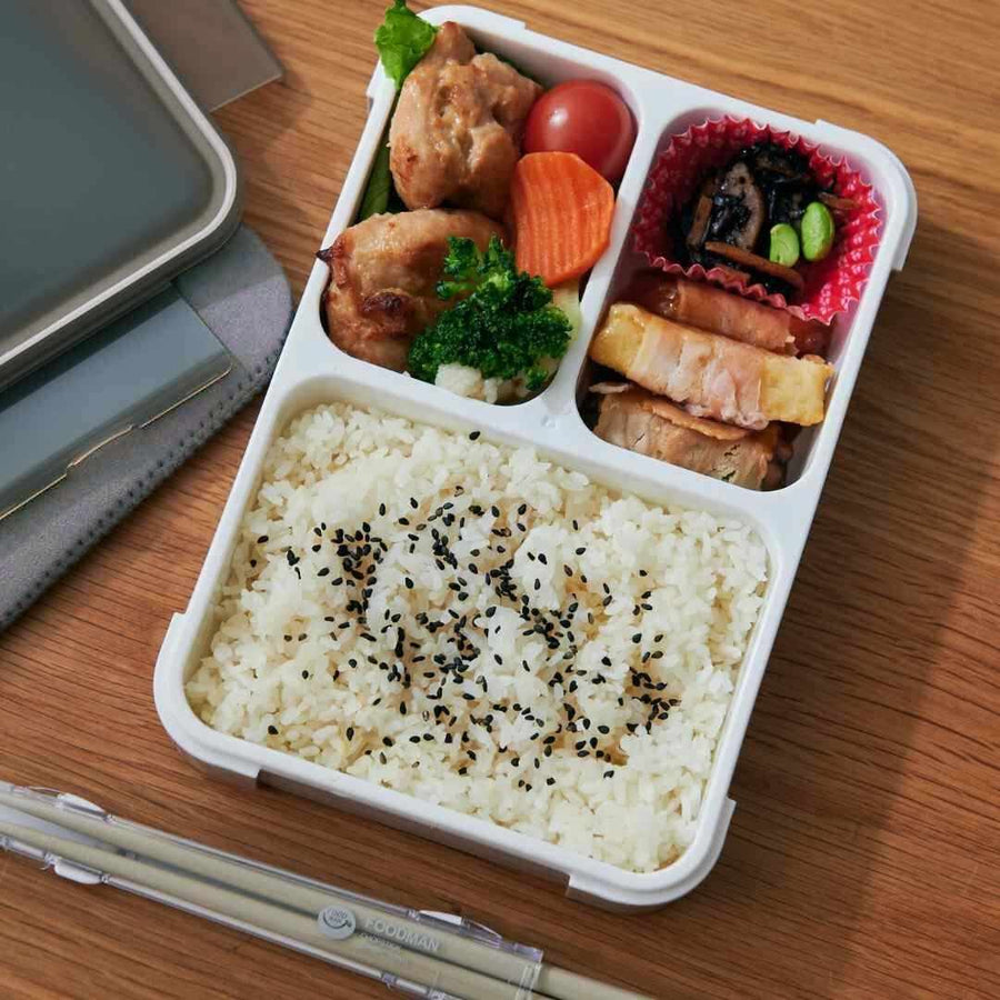 FOODMAN 抗菌 薄型弁当箱 600ml・ケース・箸 3点セット グレーベージュ