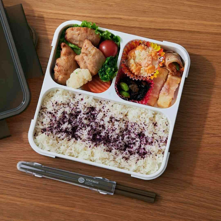 FOODMAN 抗菌 薄型弁当箱 800ml・ケース・箸 3点セット アッシュブラウン