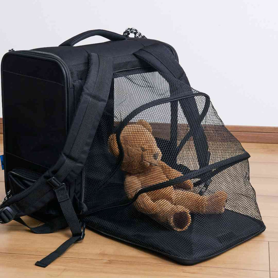 A lightweight pet backpack that can be folded and used as a cage