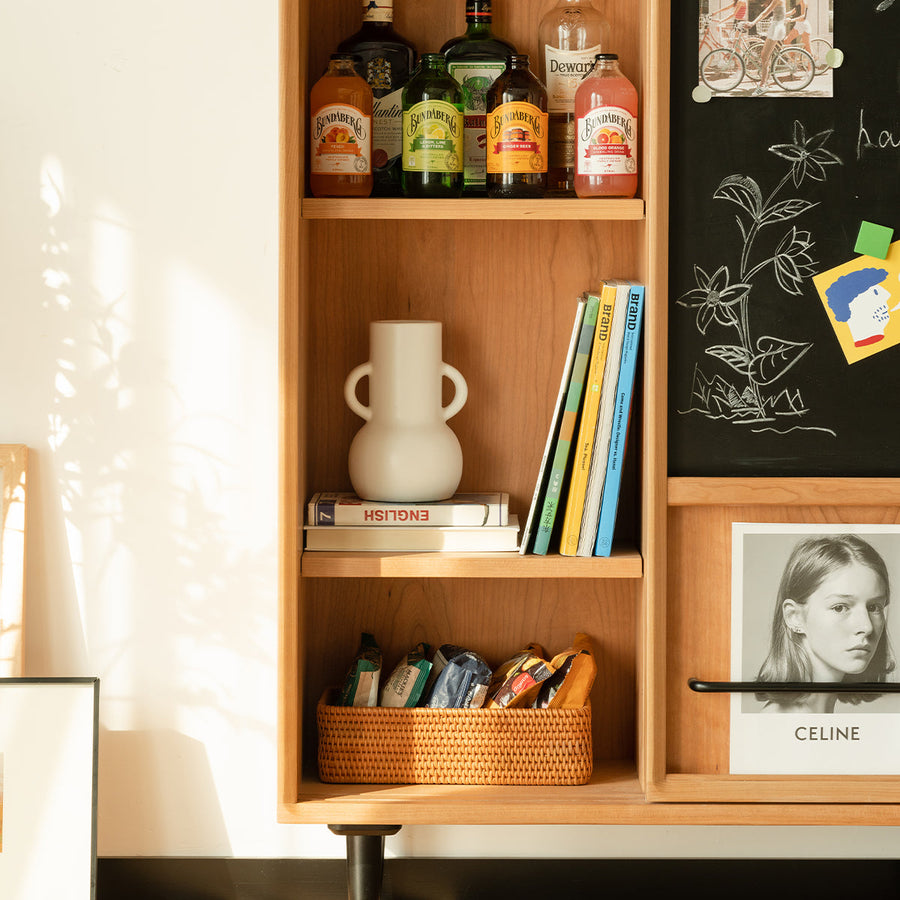 Cherry wood blackboard with molded glass door cabinet
