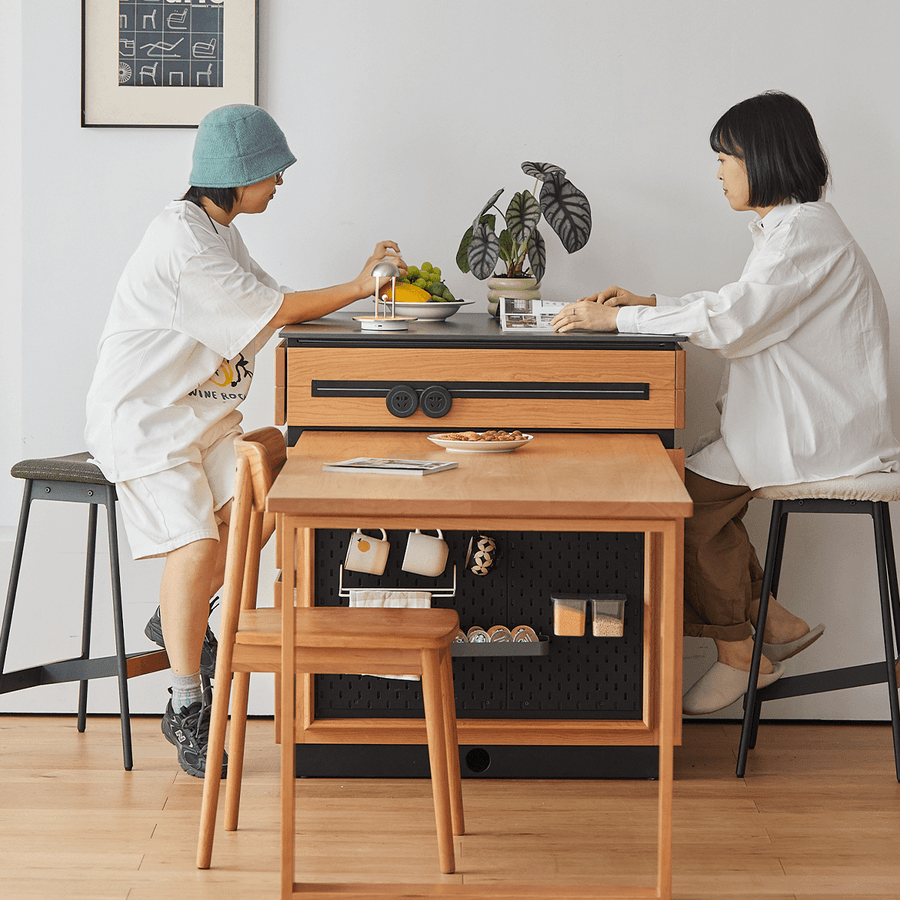 Cherry wood steel leg counter chair
