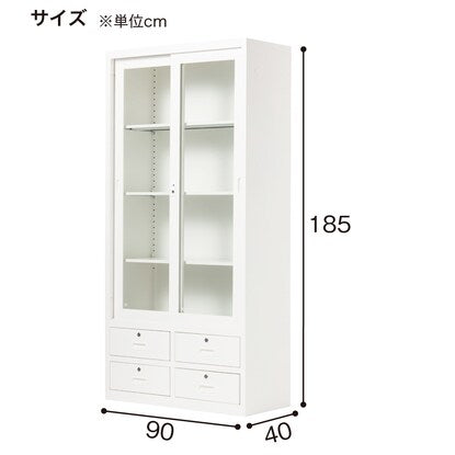 Steel bookcase (TSNS3-01N, upper glass sliding door, lower drawer, BK)