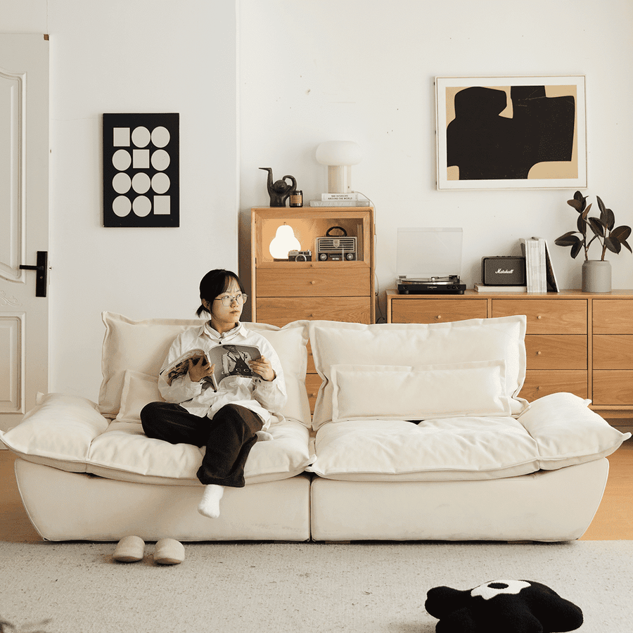 Scandinavian style wide cushion sofa