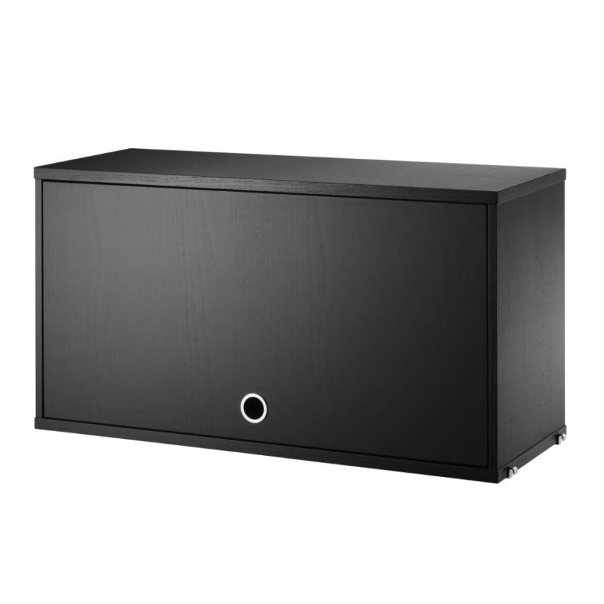 フリップドアキャビネット W78×D30×H42cm ブラックステインドアッシュ