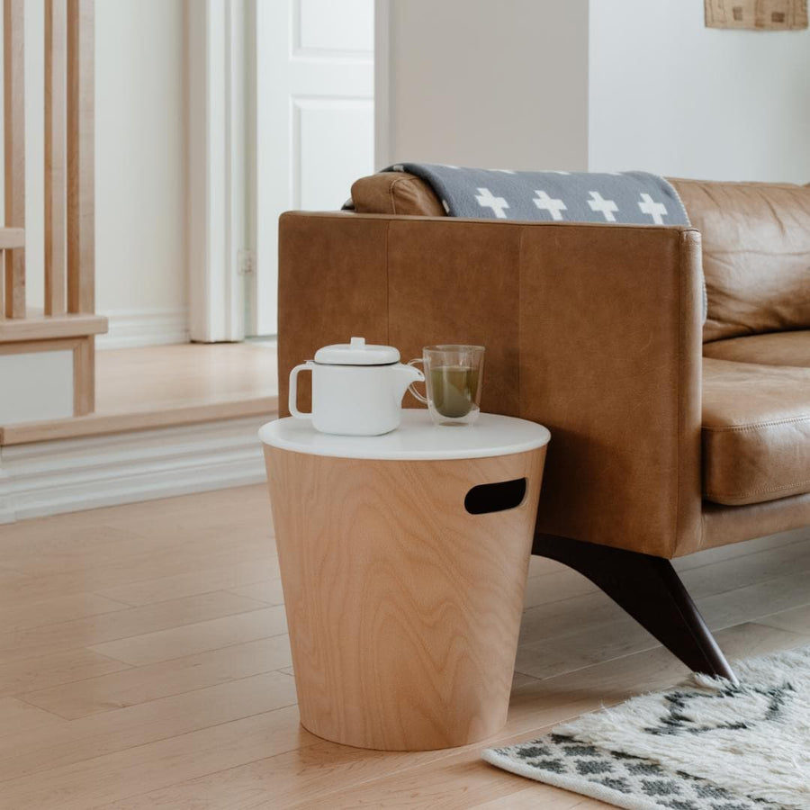 Woodrow Storage Stool, White, Natural
