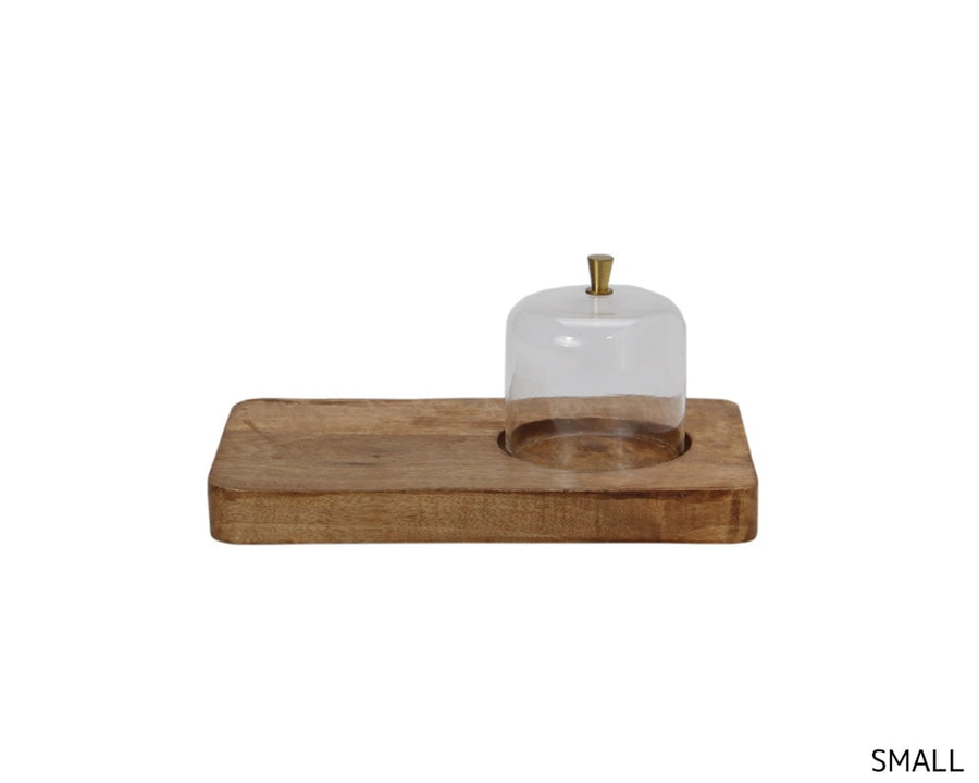 Glass Dome With Wood Plate S