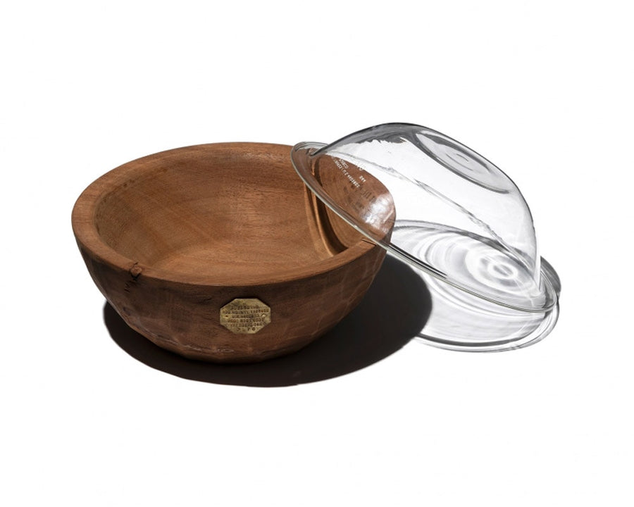 VINTAGE WOODEN BOWL WITH GLASS