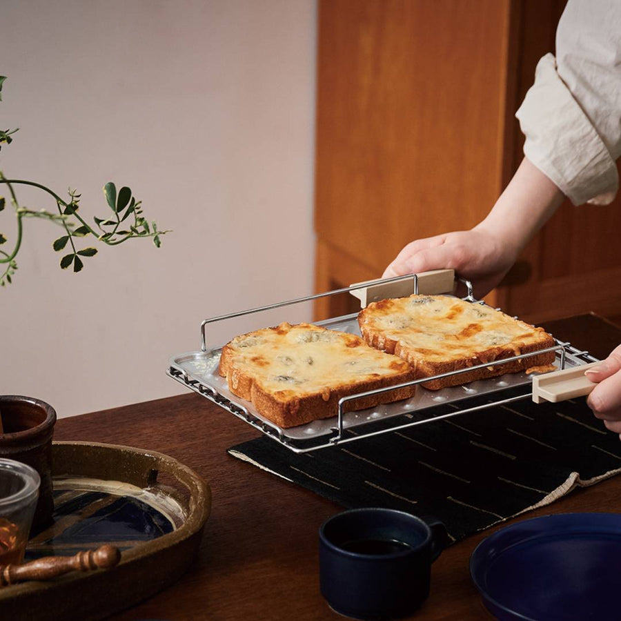 Sliding rack toaster and bread case set