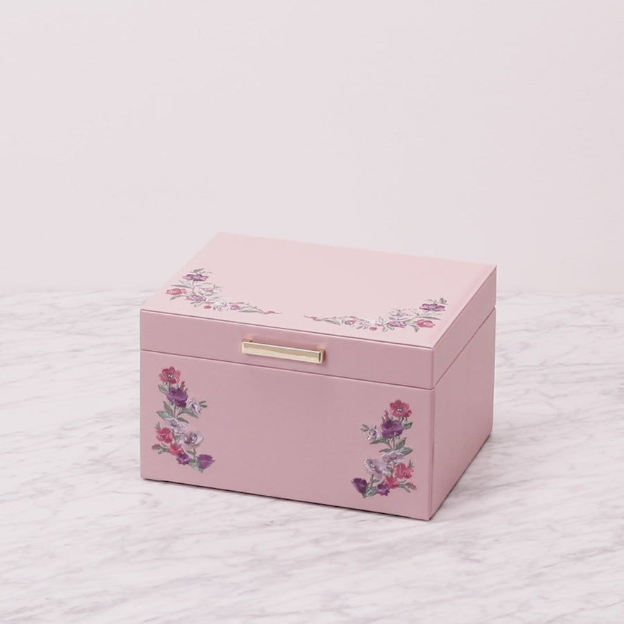 Embroidered Flower Jewelry Box, Large, Pink