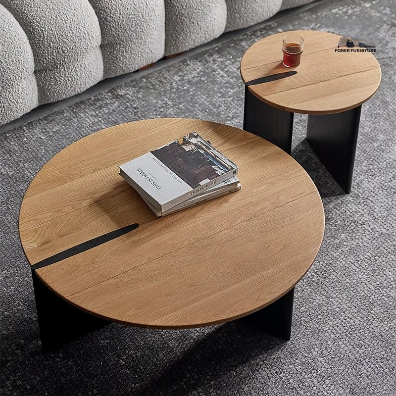 White oak bicolor round tea table