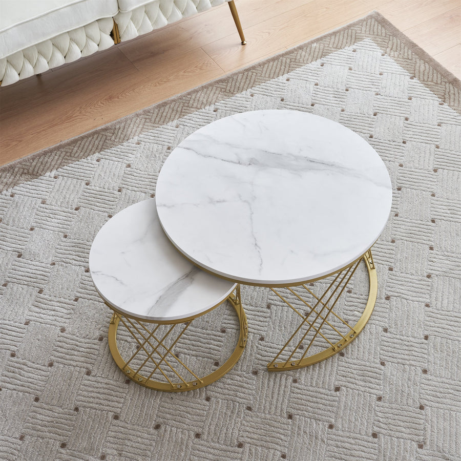 Marble-look round low table