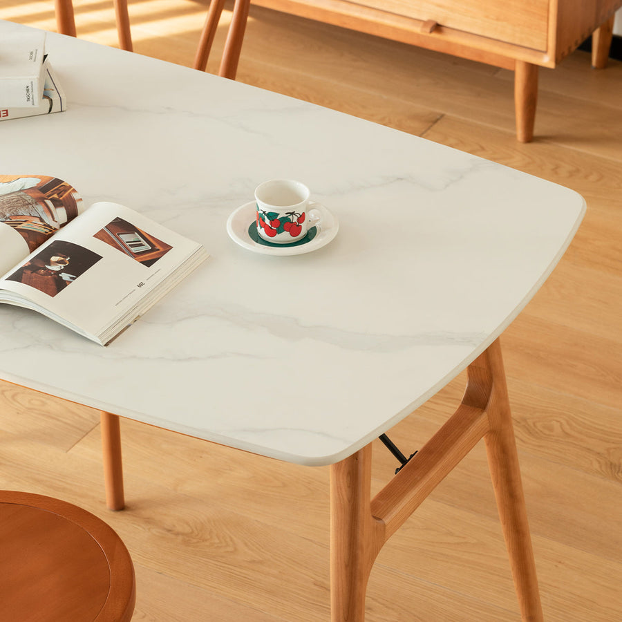 Marble-look ceramic rounded corner dining table