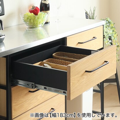 A kitchen counter that combines natural wood veneer with a stainless steel top (SY01KCHOP-S143 LBR)