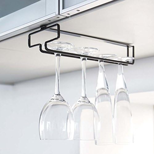 tower Under-Cabinet Wine Glass Hanger, Black, No Drilling or Screwing Required, Kitchen Hanging Shelf