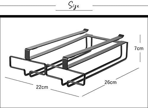 tower Under Cupboard Wine Glass Hanger, Double, Black, No Drilling or Screwing Required, Kitchen Hanging Shelf