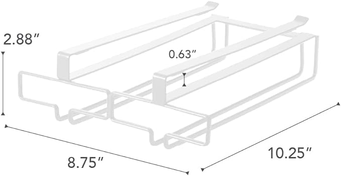 Tower Under Cupboard Wine Glass Hanger, Double, White, No Drilling or Screwing Required, Kitchen Hanging Shelf