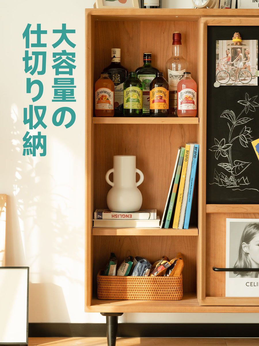 Cherry wood blackboard with molded glass door cabinet