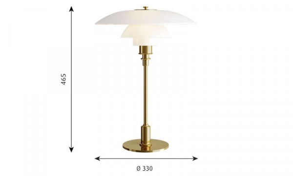 PH 3 1/2-2 1/2 Glass Table, Brass Metallized