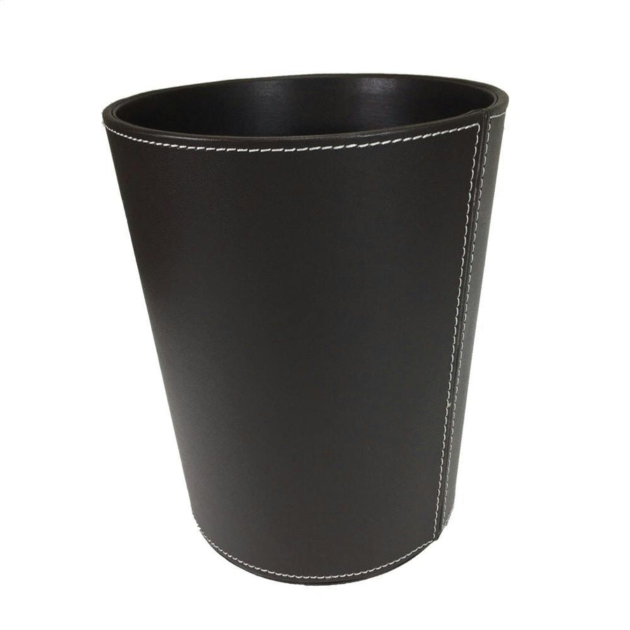 Leather-like trash can, round, brown