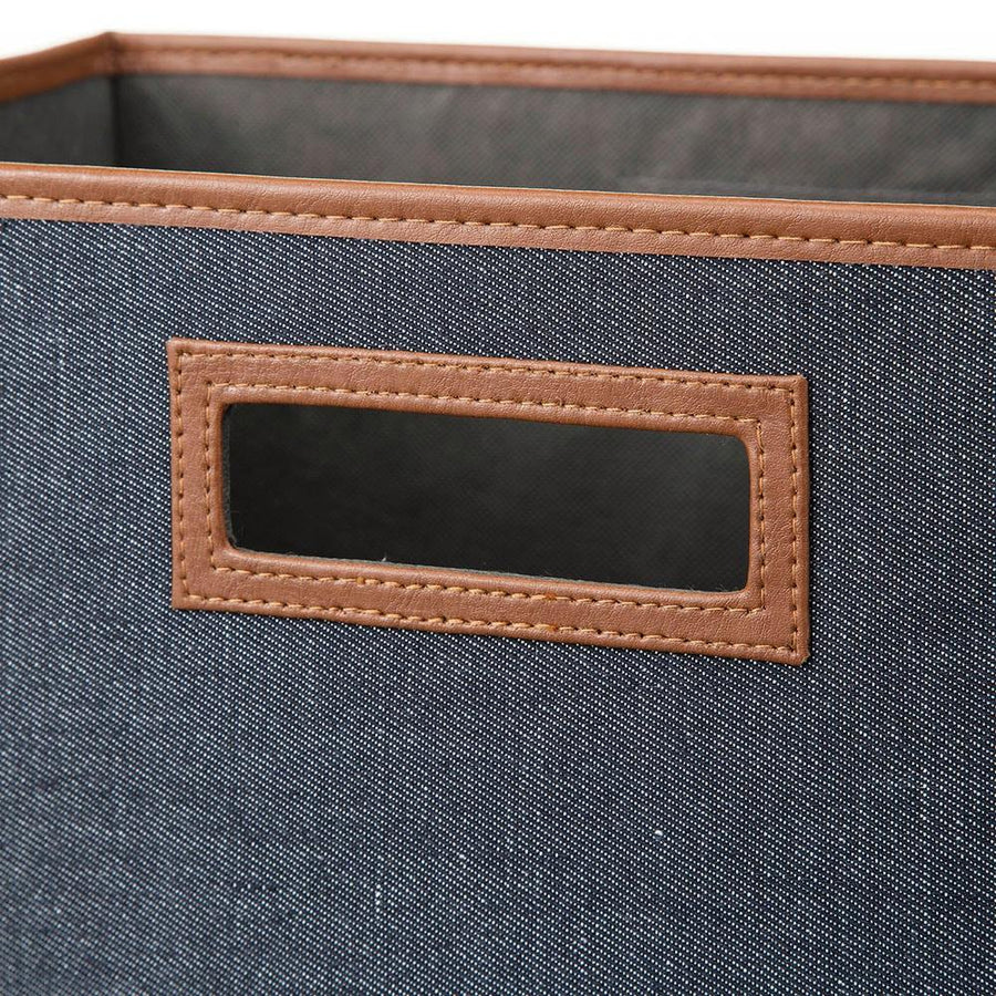 Easy to carry foldable storage box in denim-like navy