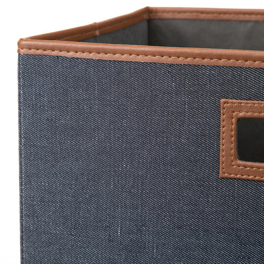 Easy to carry foldable storage box in denim-like navy