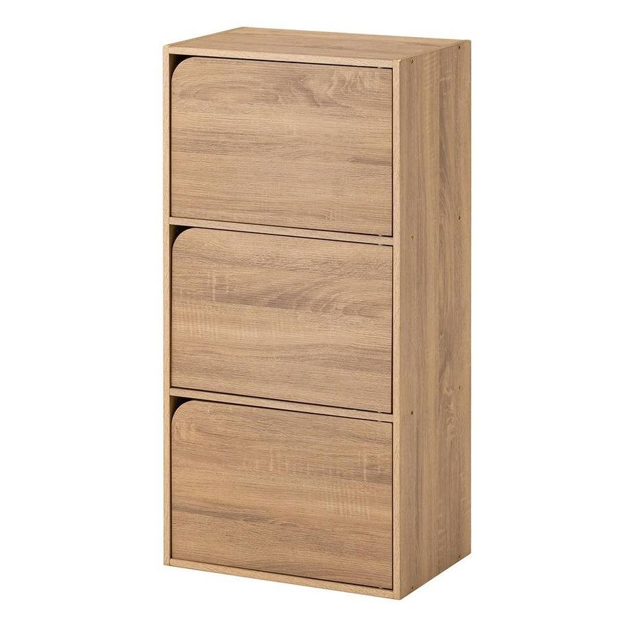 Storage box with door, 3 drawers, natural elm, S44