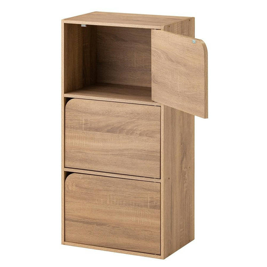 Storage box with door, 3 drawers, natural elm, S44