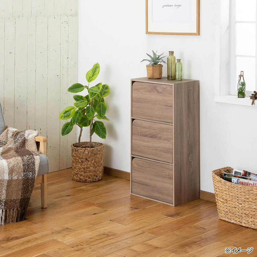 Storage box with door, 3 drawers, natural elm, S44