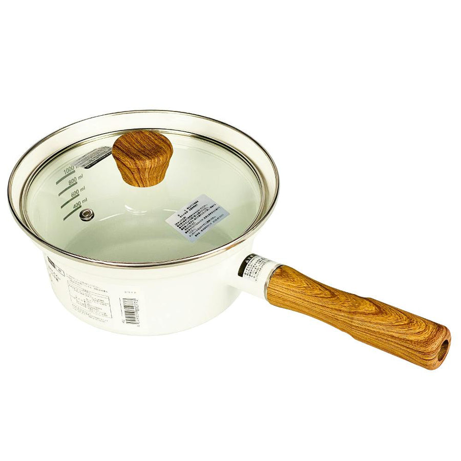 Anti-overflow enamel saucepan, 16cm, white