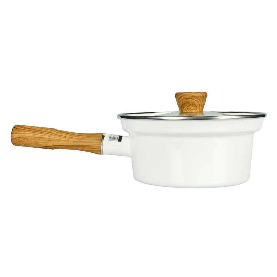 Anti-overflow enamel saucepan, 16cm, white