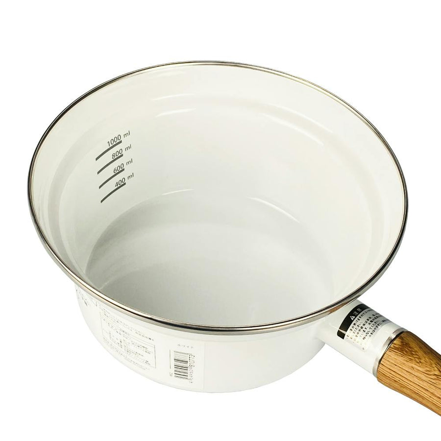 Anti-overflow enamel saucepan, 16cm, white