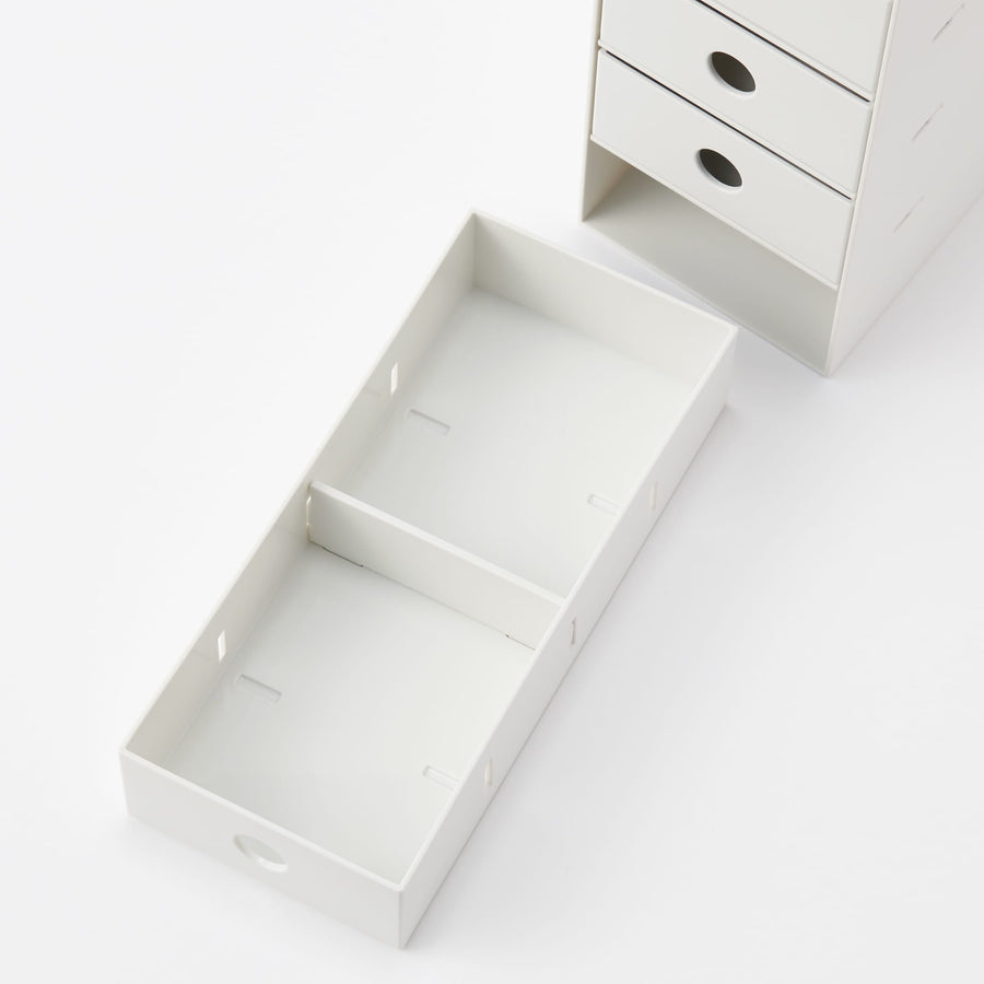 Polypropylene small item storage box, 6 drawers, white gray