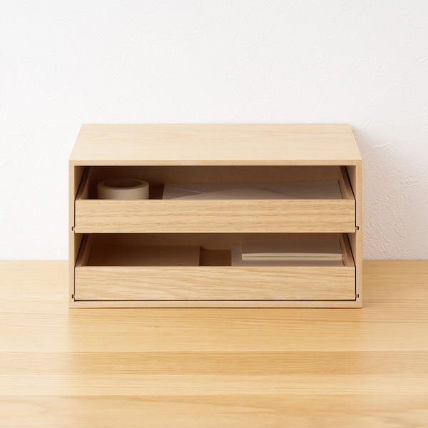 Wooden tray storage with 2 drawers