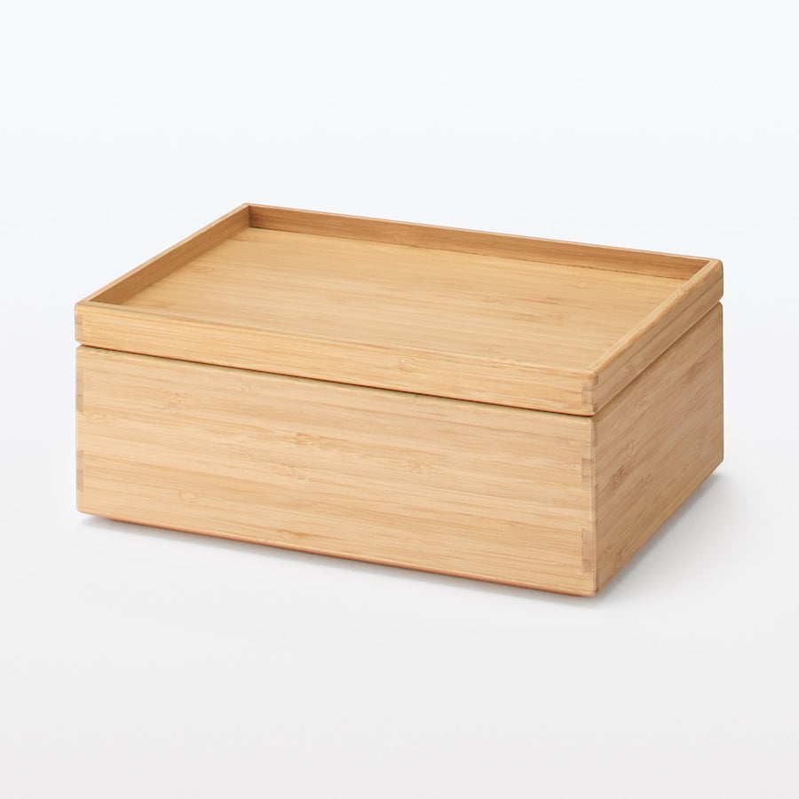 Stackable bamboo rectangular box with half lid