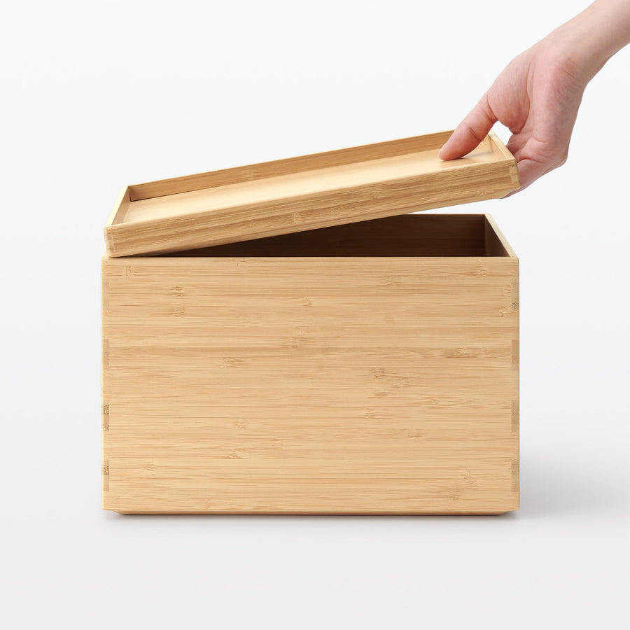 Stackable bamboo rectangular box with half lid