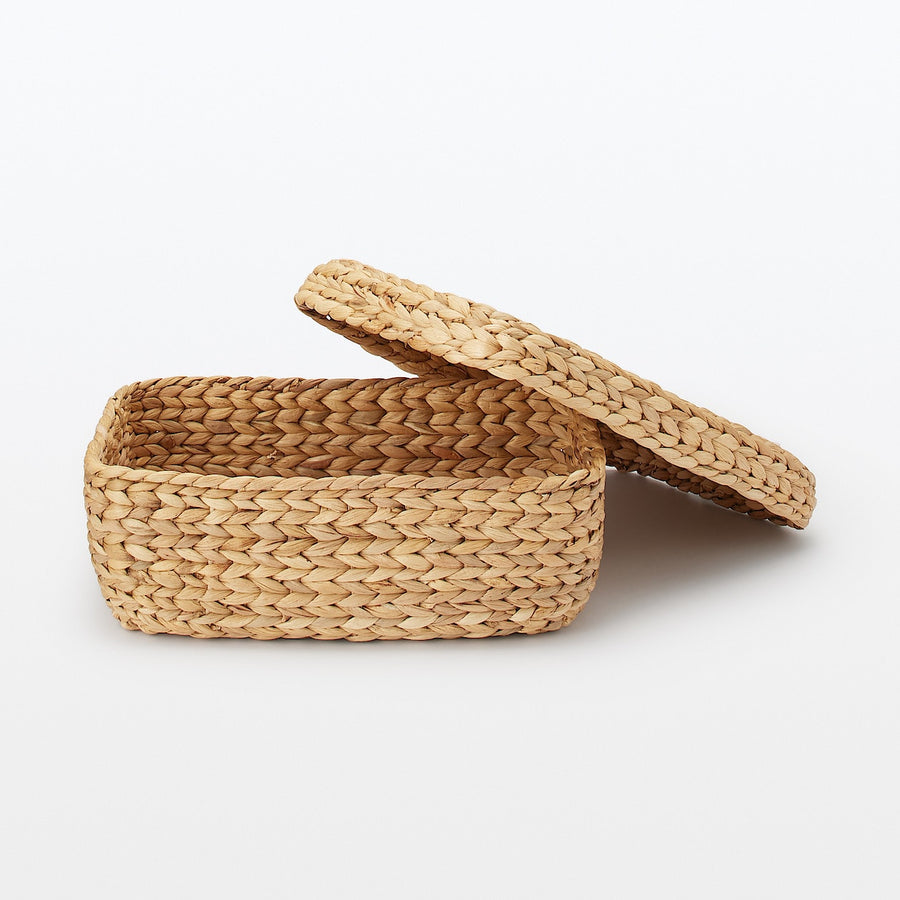 Water hyacinth rectangular basket with lid, small