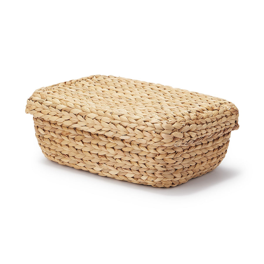 Water hyacinth rectangular basket with lid, small