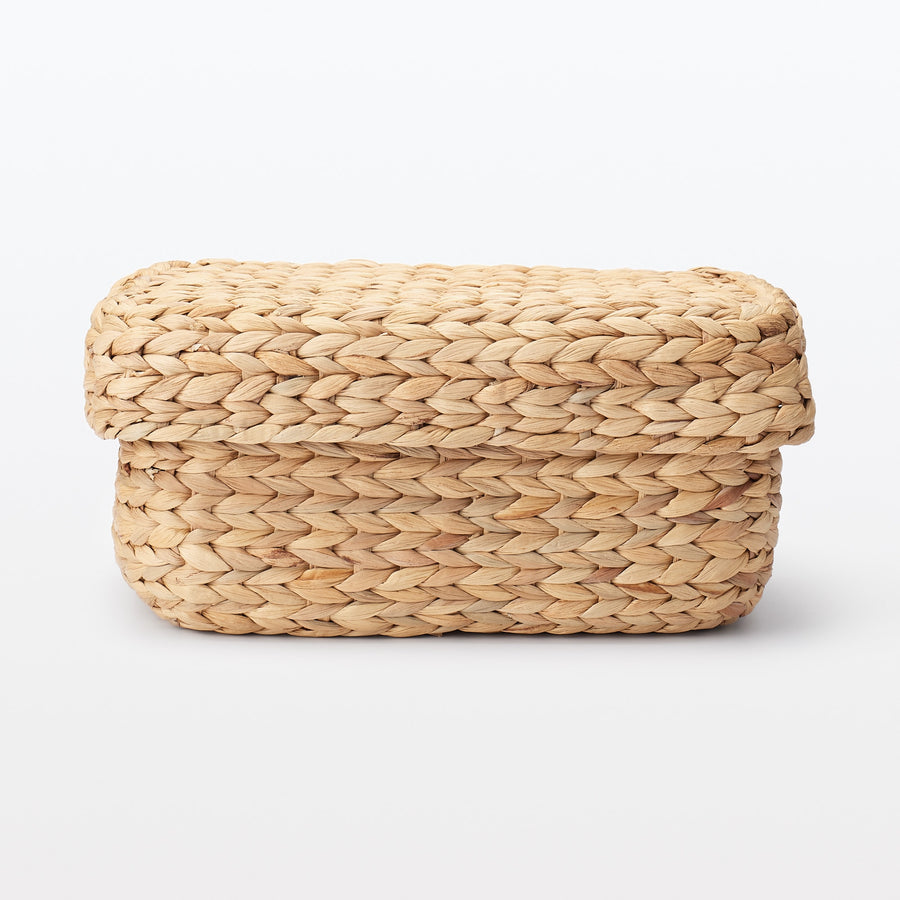 Water hyacinth rectangular basket with lid, medium