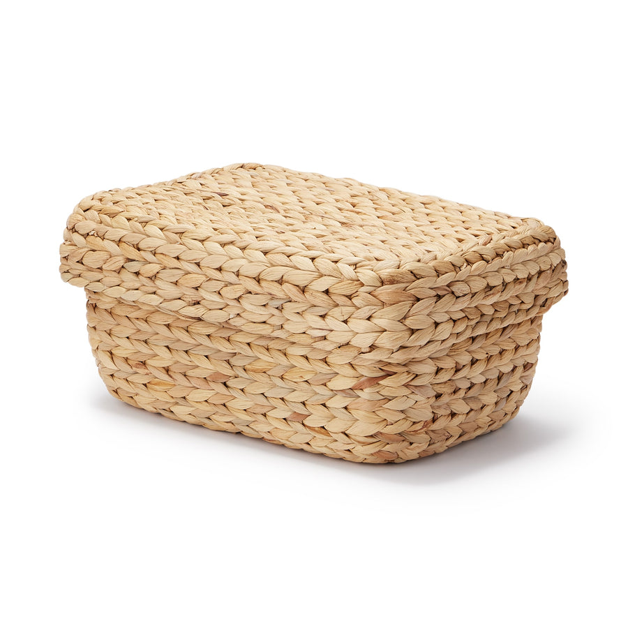 Water hyacinth rectangular basket with lid, medium