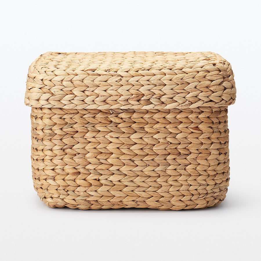 Water hyacinth rectangular basket with lid, large