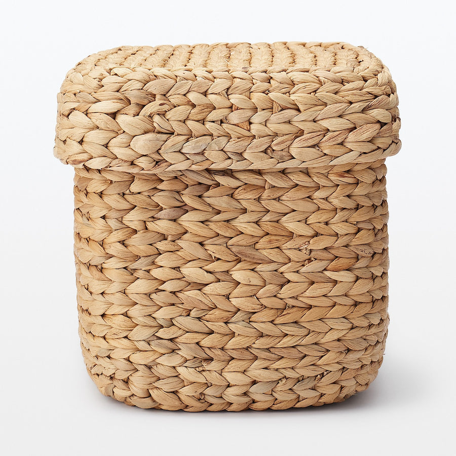 Water hyacinth rectangular basket with lid, large