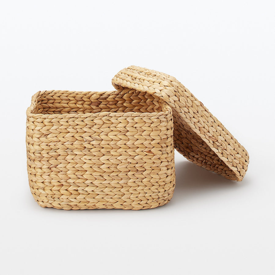 Water hyacinth rectangular basket with lid, large