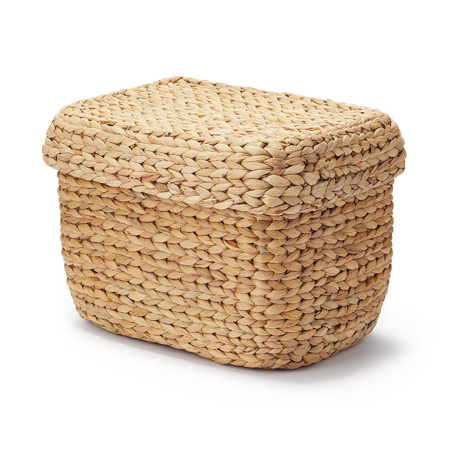 Water hyacinth rectangular basket with lid, large