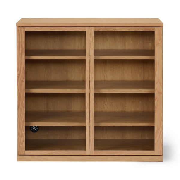 Wooden cabinet with glass doors and oak veneer