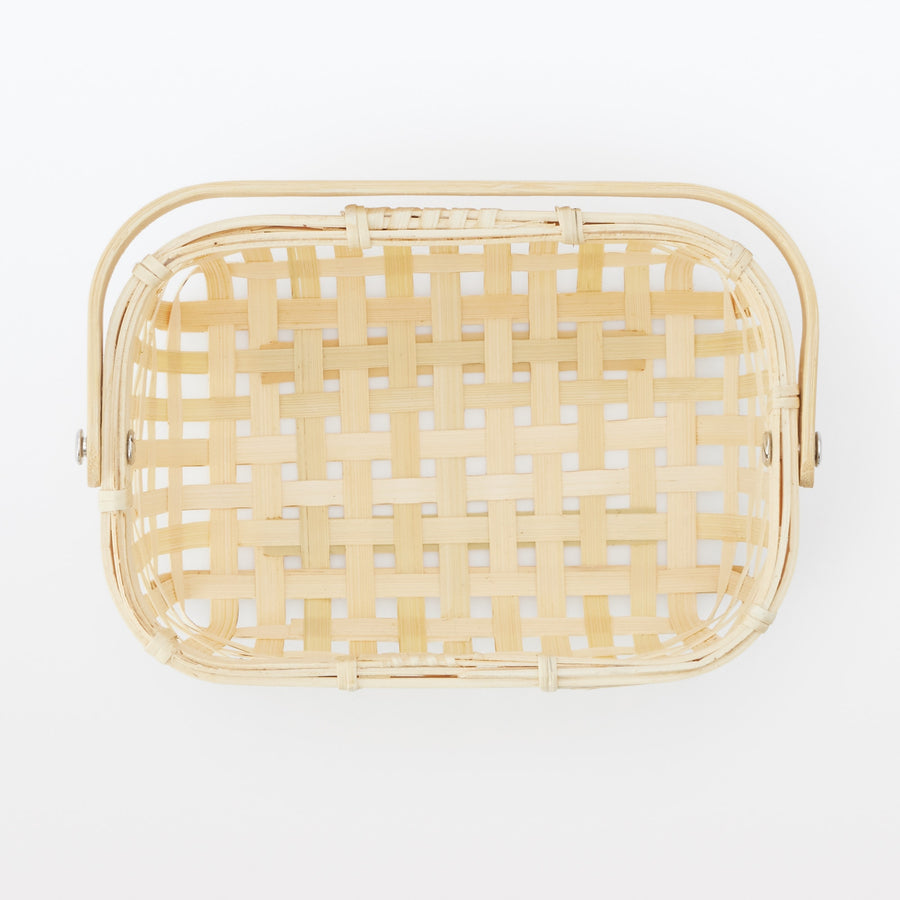 Bamboo four-weave basket with handles, half, small